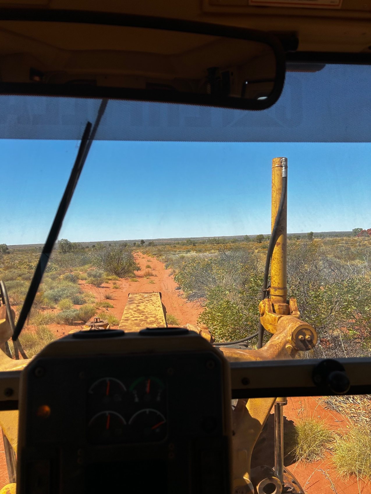 View from inside a grader on a remote Kimberley track